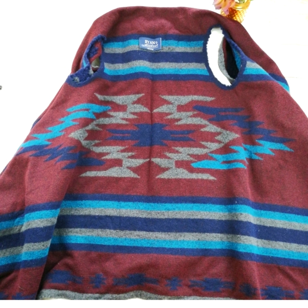 Ryan Michael Tribal Pattern Wool Blend Shawl Vest… - image 2